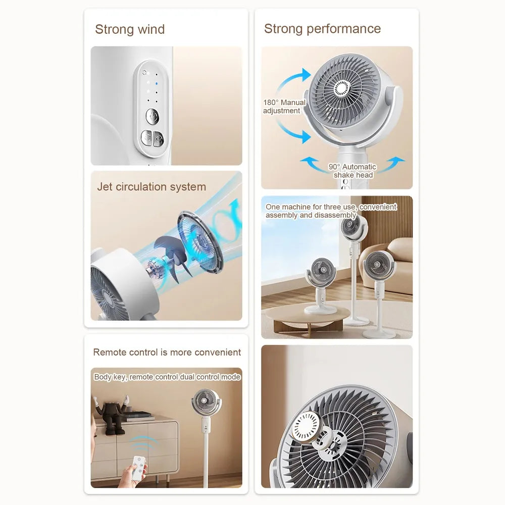 F1 Remote Control Operated Air Circulation Fan 10W Adjustable Height Type-C Rechargeable
