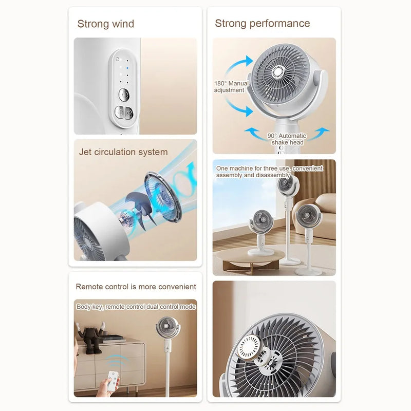 F1 Remote Control Operated Air Circulation Fan 10W Adjustable Height Type-C Rechargeable