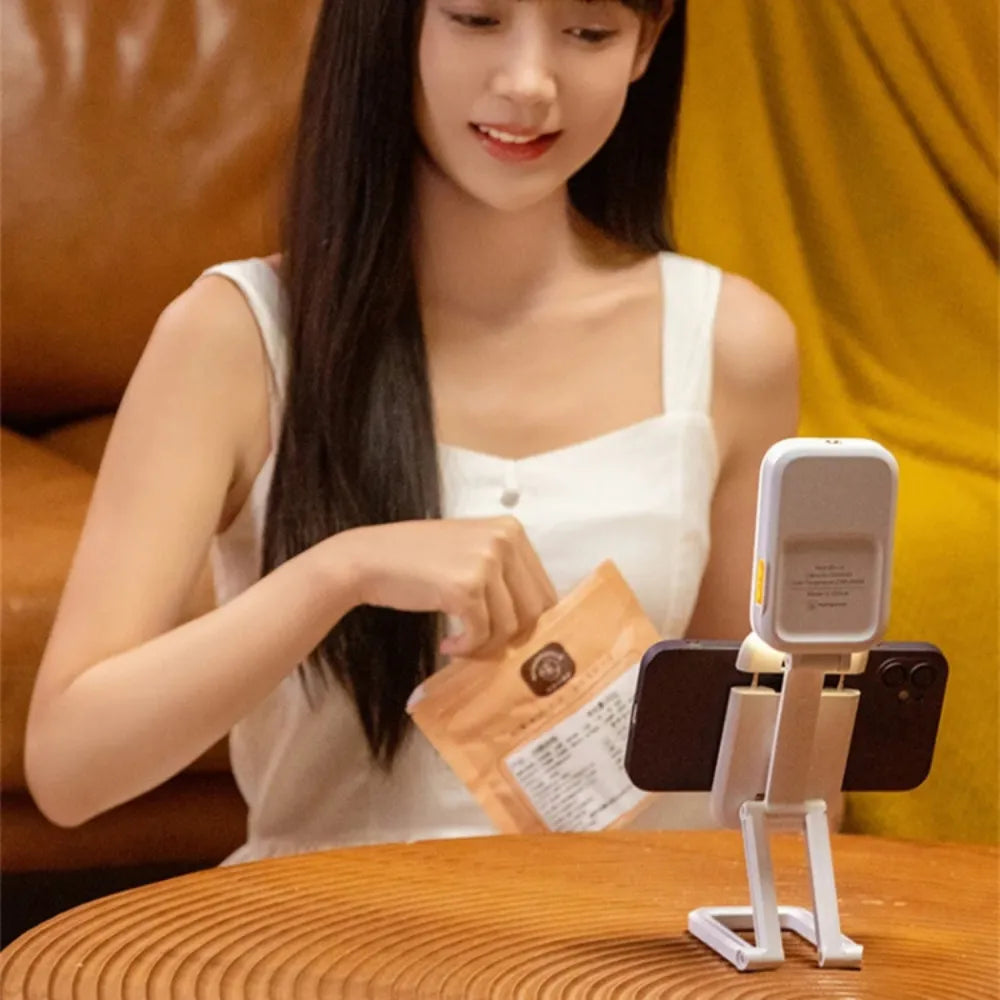 D2 Pro Mini RGB Fill Light with 24 Scene Modes, 3-Level Brightness, 1000mAh Battery & Built-in Phone Holder – Pocket LED Light (White)