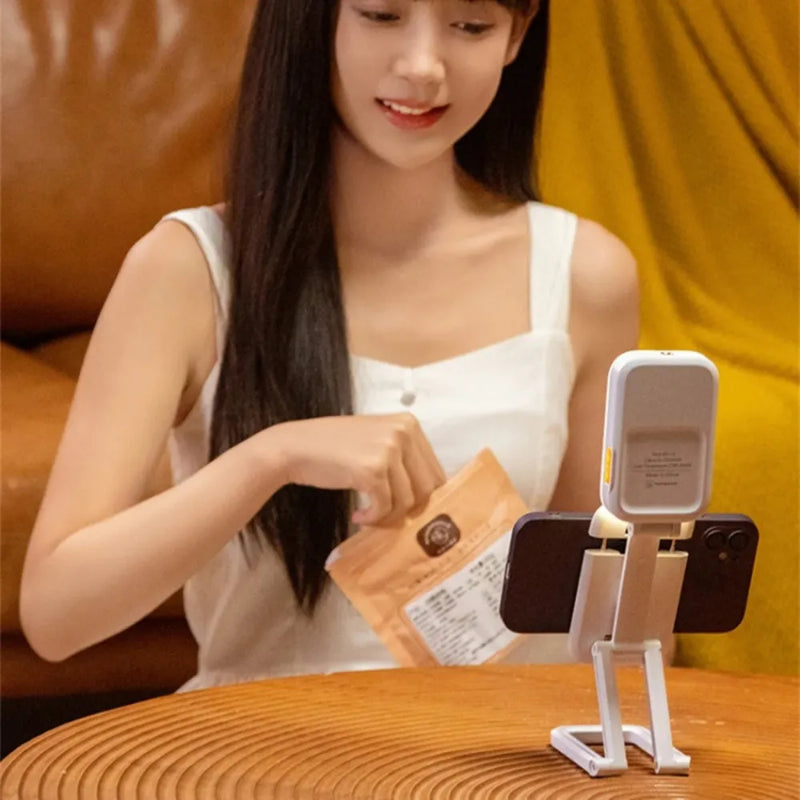 D2 Pro Mini RGB Fill Light with 24 Scene Modes, 3-Level Brightness, 1000mAh Battery & Built-in Phone Holder – Pocket LED Light (White)