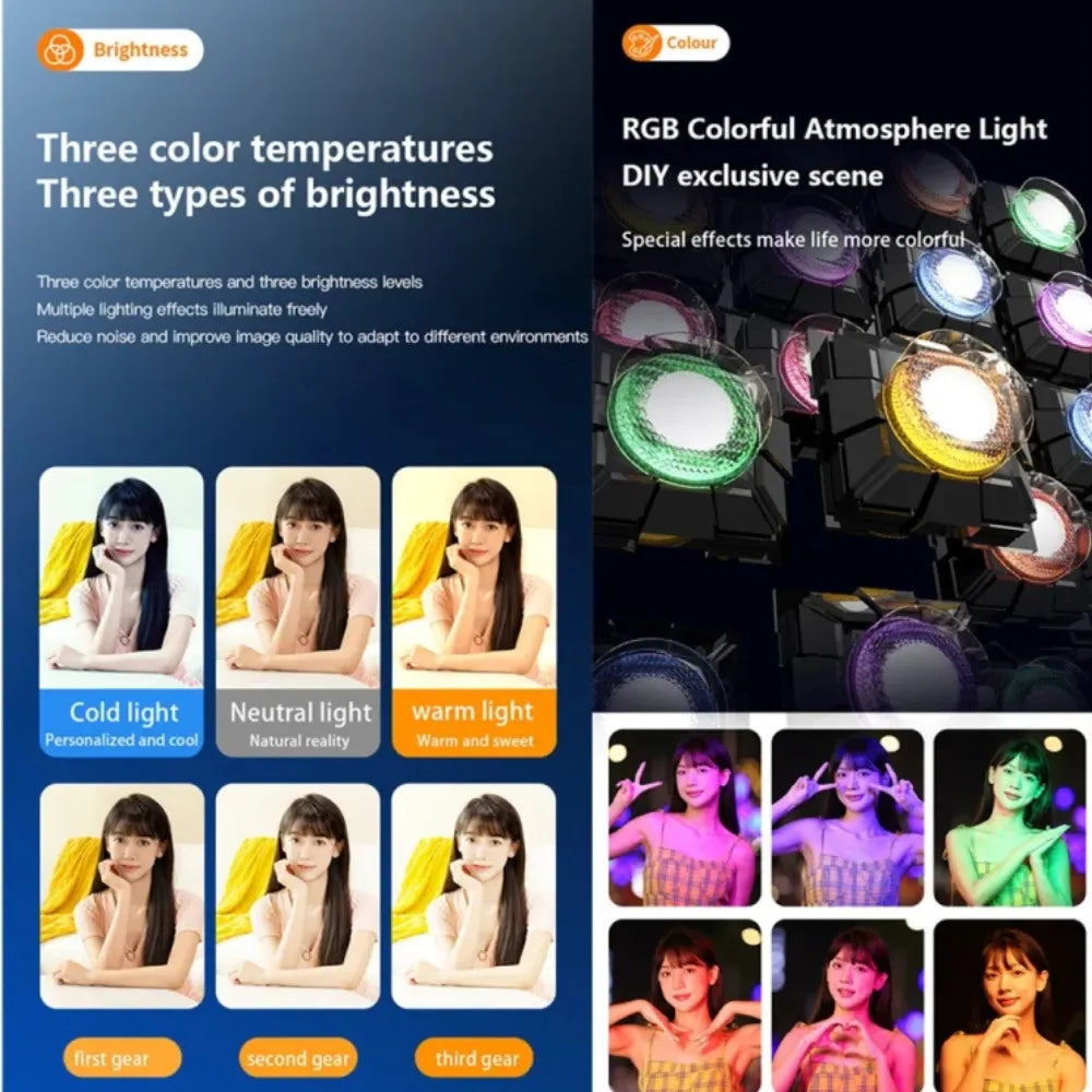 D2 Pro Mini RGB Fill Light with 24 Scene Modes, 3-Level Brightness, 1000mAh Battery & Built-in Phone Holder – Pocket LED Light (White)