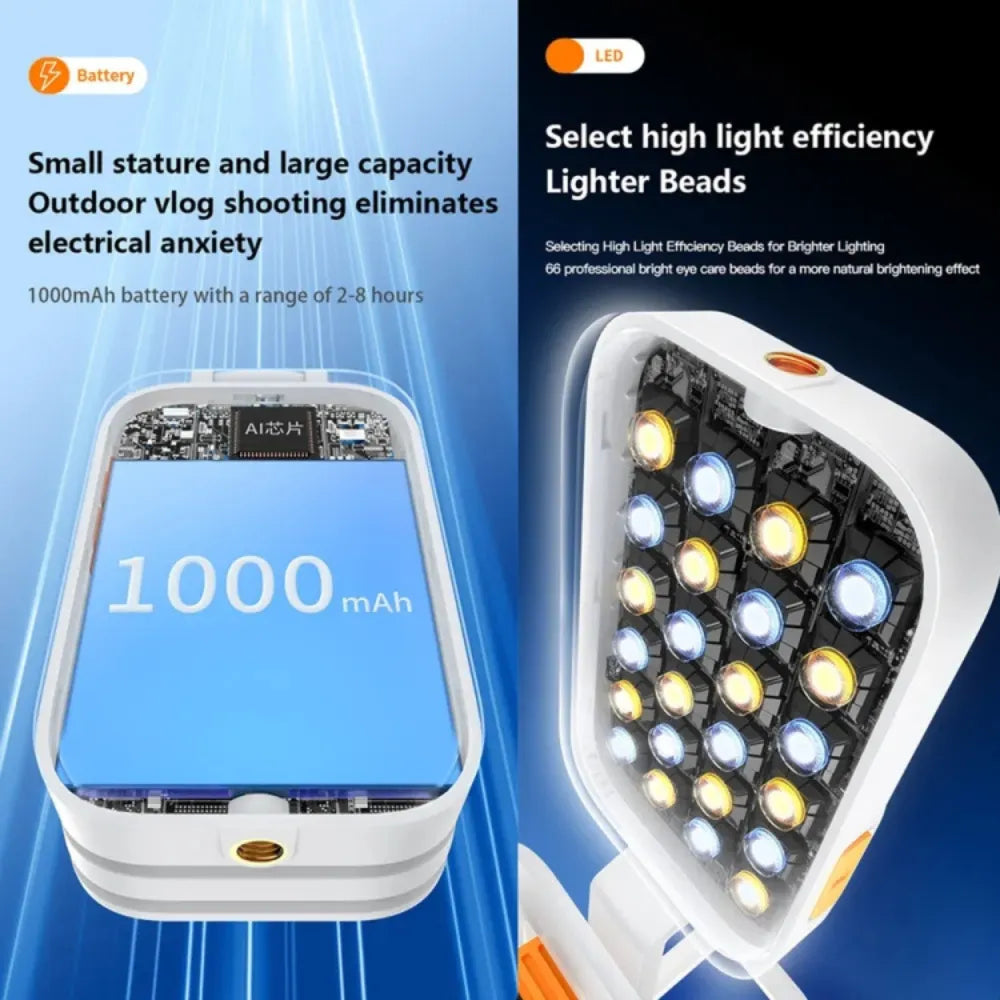 D2 Pro Mini RGB Fill Light with 24 Scene Modes, 3-Level Brightness, 1000mAh Battery & Built-in Phone Holder – Pocket LED Light (White)