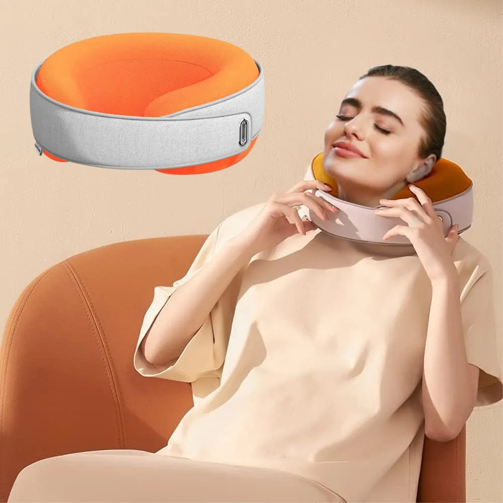 SWITCH Neck Massager with Heat, 3 Massage Modes, 3000mAh Battery – Portable Deep Tissue Pain Relief for Home, Office & Travel – Orange