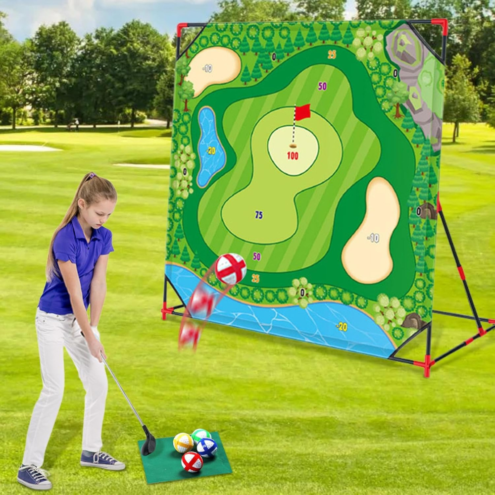 Golf Game Chipping Mat – Indoor/Outdoor Swing Practice Tool with Secure Ball System, Scoreboard & Storage Bag for Club and Balls 50A