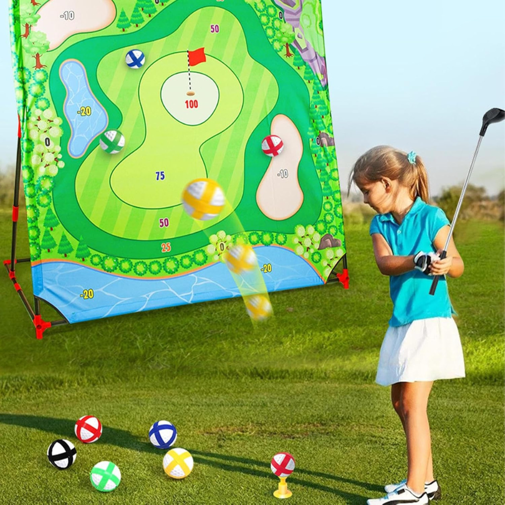 Golf Game Chipping Mat – Indoor/Outdoor Swing Practice Tool with Secure Ball System, Scoreboard & Storage Bag for Club and Balls 50A