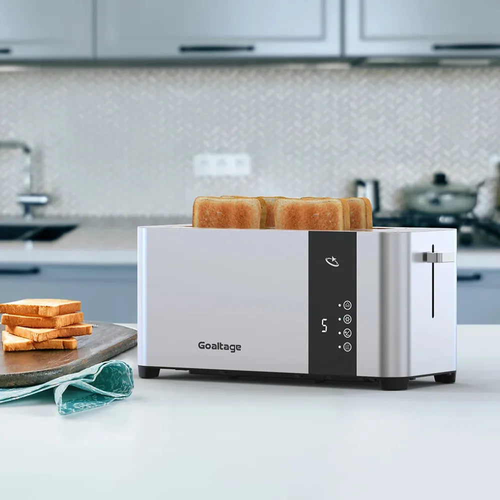 Goaltage TST01 GoldenEdge Toaster – 2 Long Slots, Smart LED Display, Adjustable Browning, Reheat & Defrost Functions