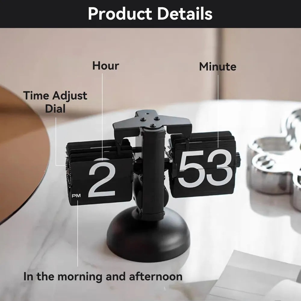 Modern Vintage Luxury Flip Clock Retro Design Stainless Steel Adjustable