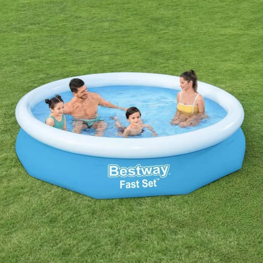 Bestway Fast Set Swimming Pool 3.05m,Inflatable Top Ring, 3200L Capacity, 330gal/hr Pump, Puncture-Resistant Liner