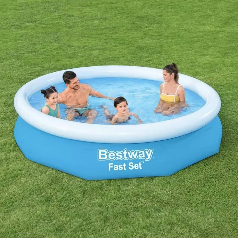 Bestway Fast Set Swimming Pool 3.05m,Inflatable Top Ring, 3200L Capacity, 330gal/hr Pump, Puncture-Resistant Liner