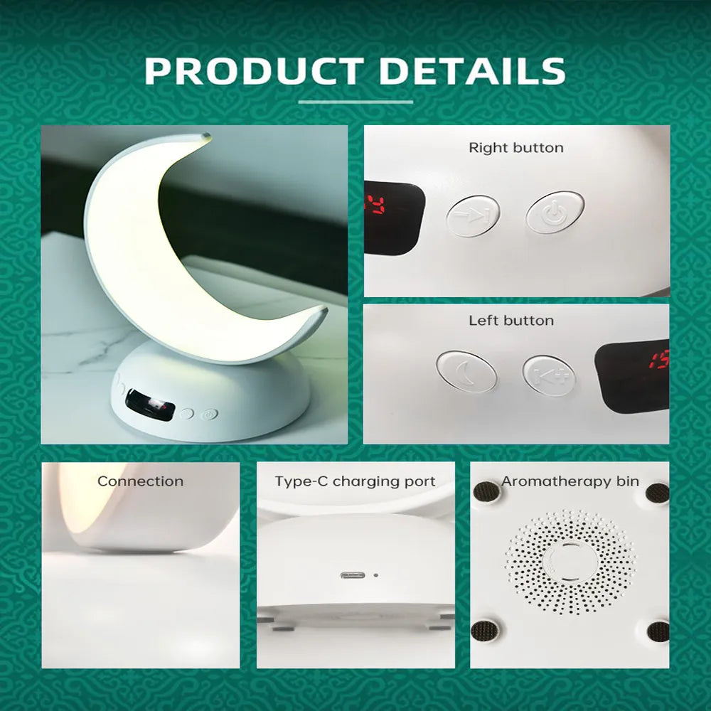 Equantu Azan Alarm Clock Moon Lamp with Quran Speaker Type-C Rechargeable