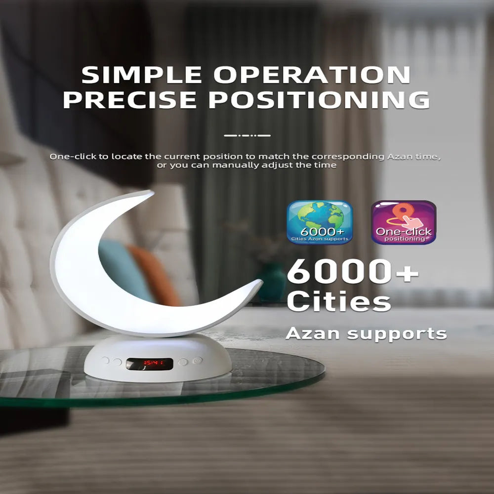Equantu Azan Alarm Clock Moon Lamp with Quran Speaker Type-C Rechargeable
