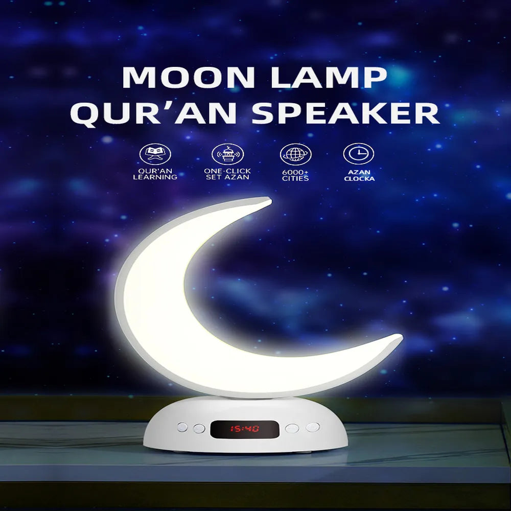 Equantu Azan Alarm Clock Moon Lamp with Quran Speaker Type-C Rechargeable