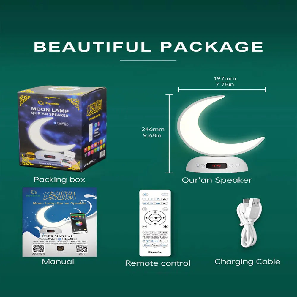 Equantu Azan Alarm Clock Moon Lamp with Quran Speaker Type-C Rechargeable