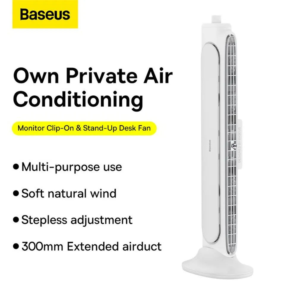 Baseus 2-in-1 Monitor Clip-On & Stand-Up Desk Bladeless Fan Wide Range Wind Outlet Type-C Rechargeable