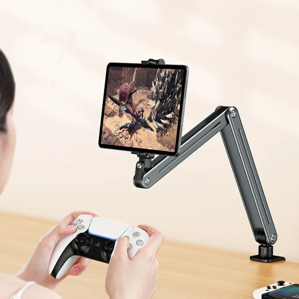 Porodo Multi-Joint Phone & Tablet Mount, Adjustable Twist & Tilt, Aluminum Alloy Build, Wide Compatibility, Gray