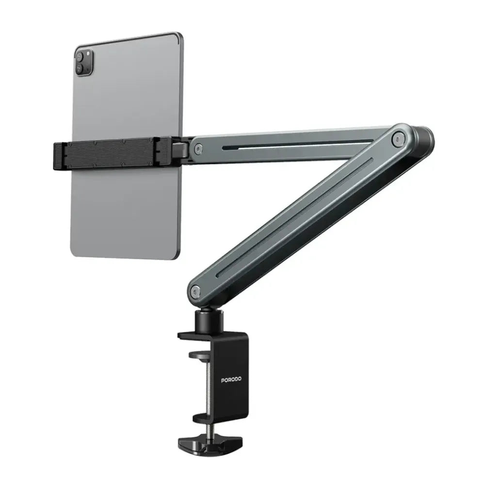 Porodo Multi-Joint Phone & Tablet Mount, Adjustable Twist & Tilt, Aluminum Alloy Build, Wide Compatibility, Gray