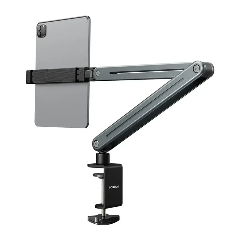 Porodo Multi-Joint Phone & Tablet Mount, Adjustable Twist & Tilt, Aluminum Alloy Build, Wide Compatibility, Gray