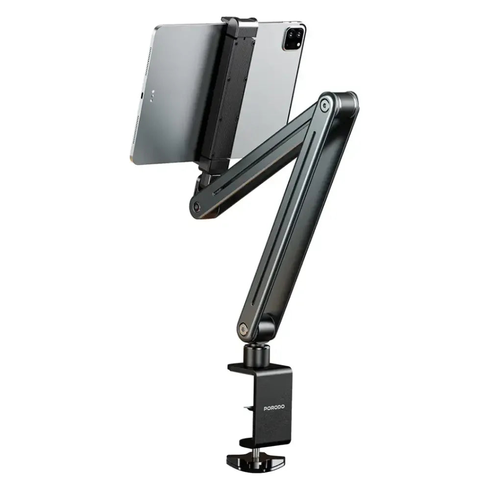 Porodo Multi-Joint Phone & Tablet Mount, Adjustable Twist & Tilt, Aluminum Alloy Build, Wide Compatibility, Gray