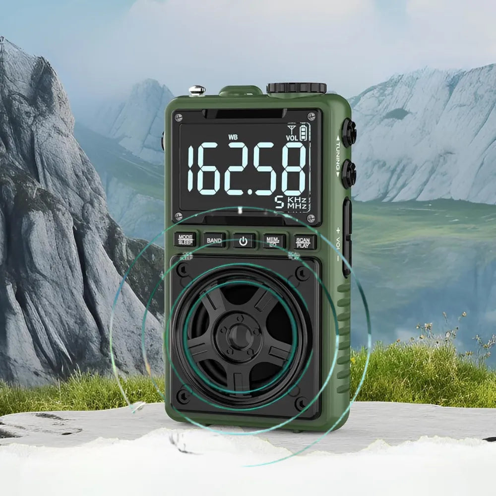 Green Lion Voyager Radio – 5W Bluetooth Speaker with FM/AM/SW Tuner, LED Flashlight, Bluetooth v5.4, Digital Display, Type-C – Green