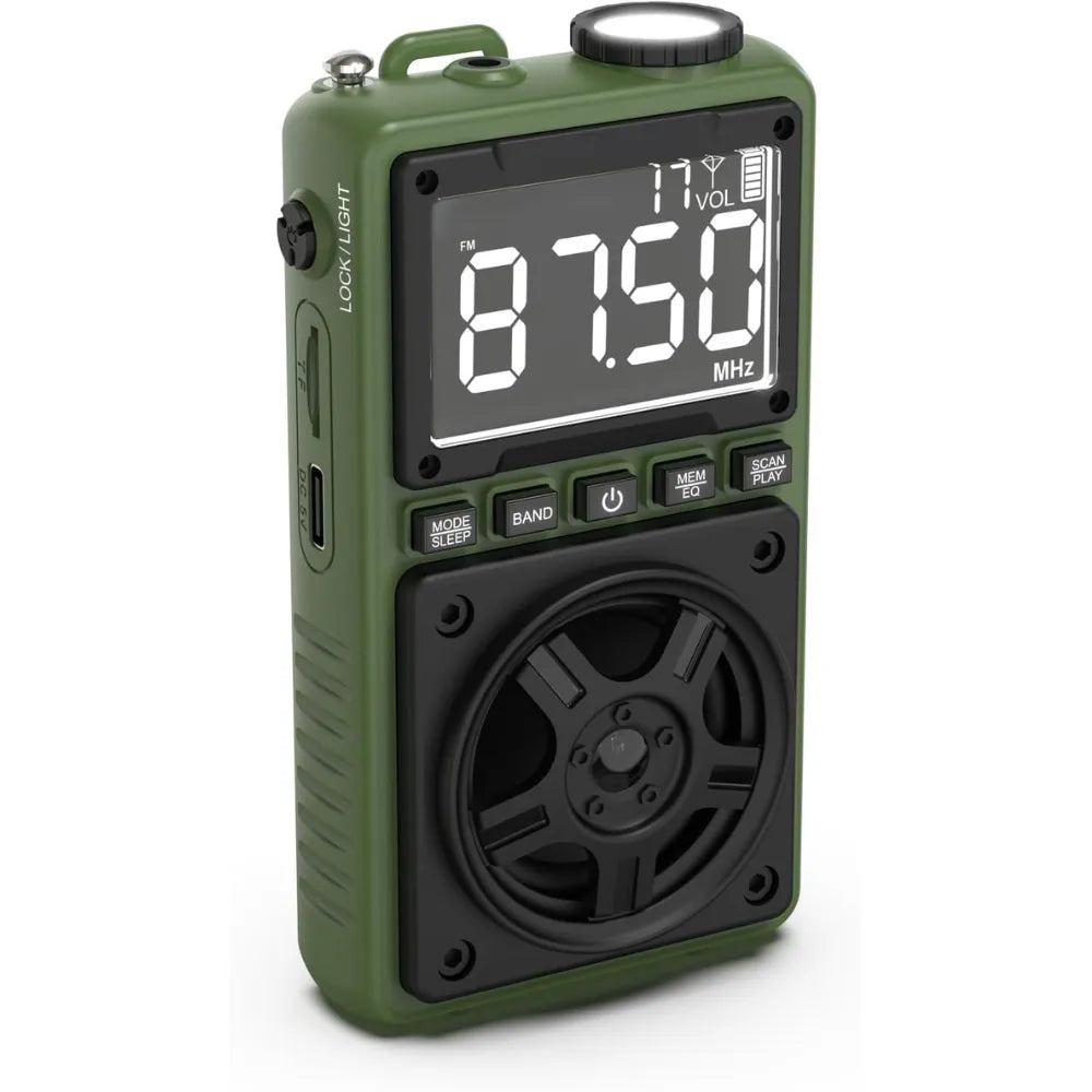 Green Lion Voyager Radio – 5W Bluetooth Speaker with FM/AM/SW Tuner, LED Flashlight, Bluetooth v5.4, Digital Display, Type-C – Green