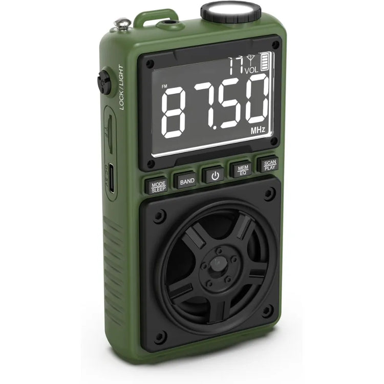 Green Lion Voyager Radio – 5W Bluetooth Speaker with FM/AM/SW Tuner, LED Flashlight, Bluetooth v5.4, Digital Display, Type-C – Green