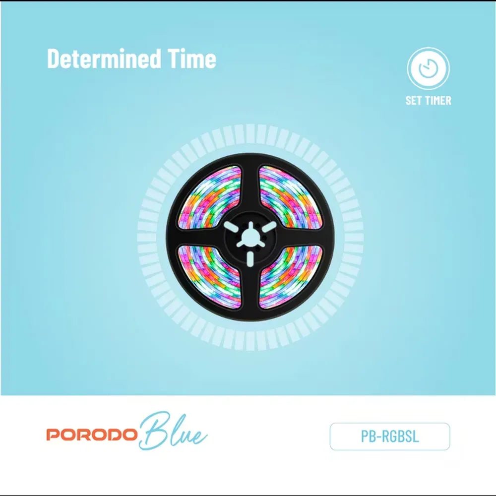 Porodo Blue RGB Light Strip with Sound Reactive Lighting 5m Length Remote Control With Jump & Fade Effects