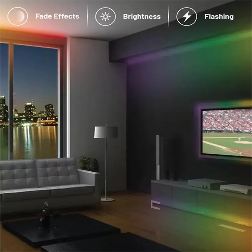 Porodo Blue RGB Light Strip with Sound Reactive Lighting 5m Length Remote Control With Jump & Fade Effects