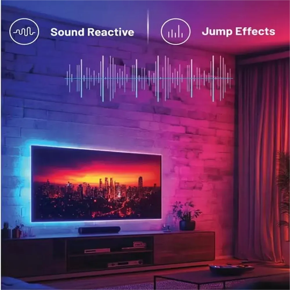 Porodo Blue RGB Light Strip with Sound Reactive Lighting 5m Length Remote Control With Jump & Fade Effects