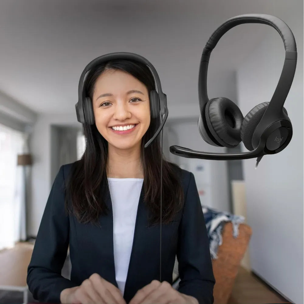 Logitech H390 USB-A Wired Headset, Noise‑Cancelling Mic, In‑Line Controls, PC/Chromebook Compatible – Black