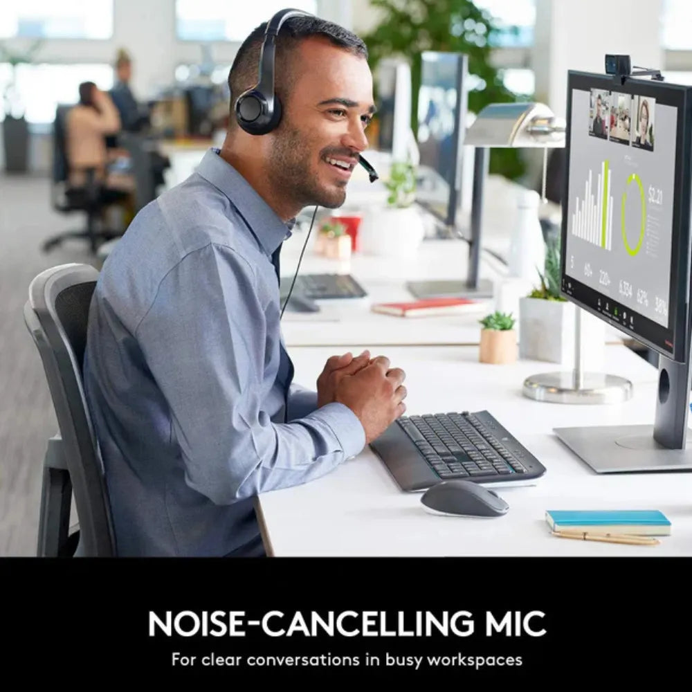 Logitech H390 USB-A Wired Headset, Noise‑Cancelling Mic, In‑Line Controls, PC/Chromebook Compatible – Black