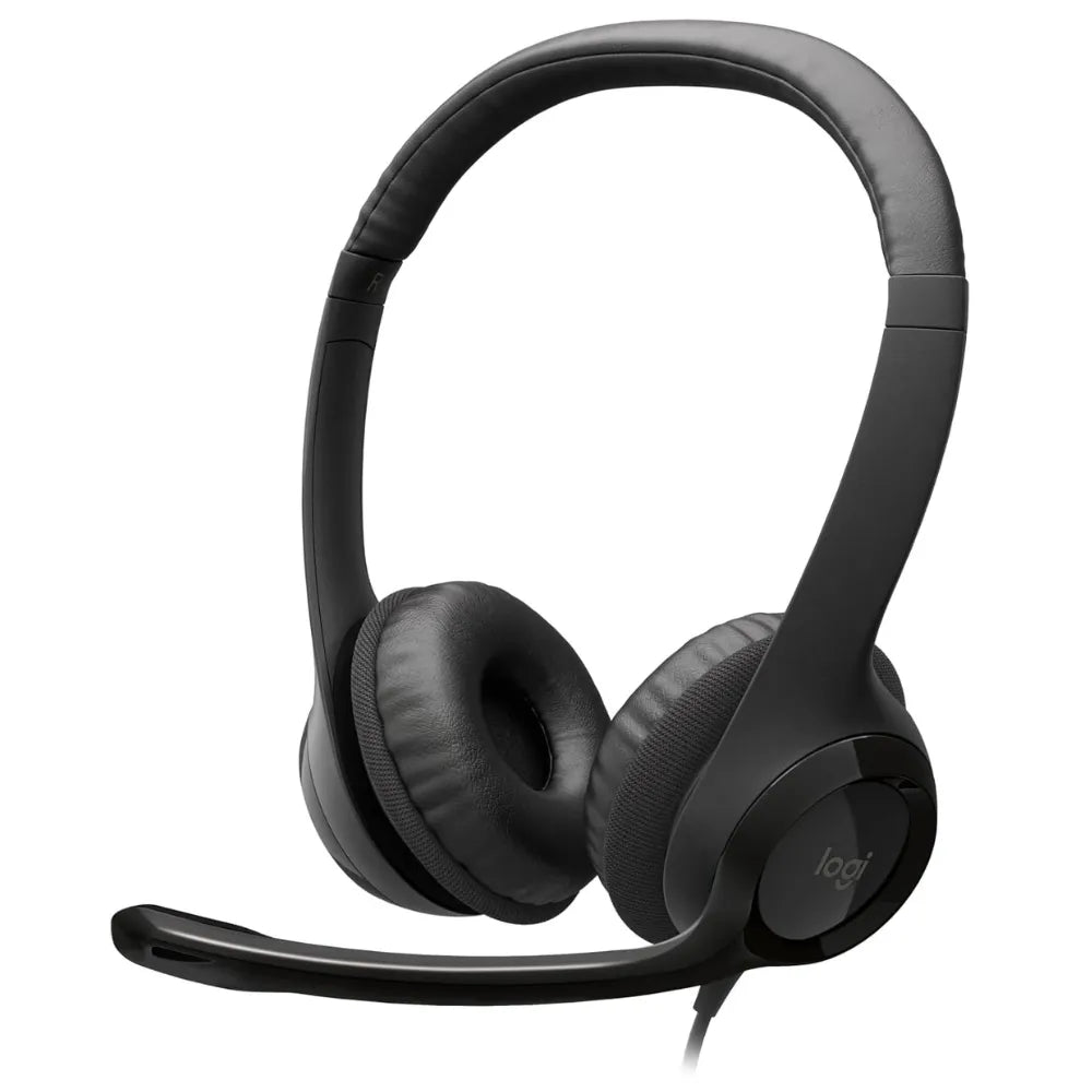 Logitech H390 USB-A Wired Headset, Noise‑Cancelling Mic, In‑Line Controls, PC/Chromebook Compatible – Black