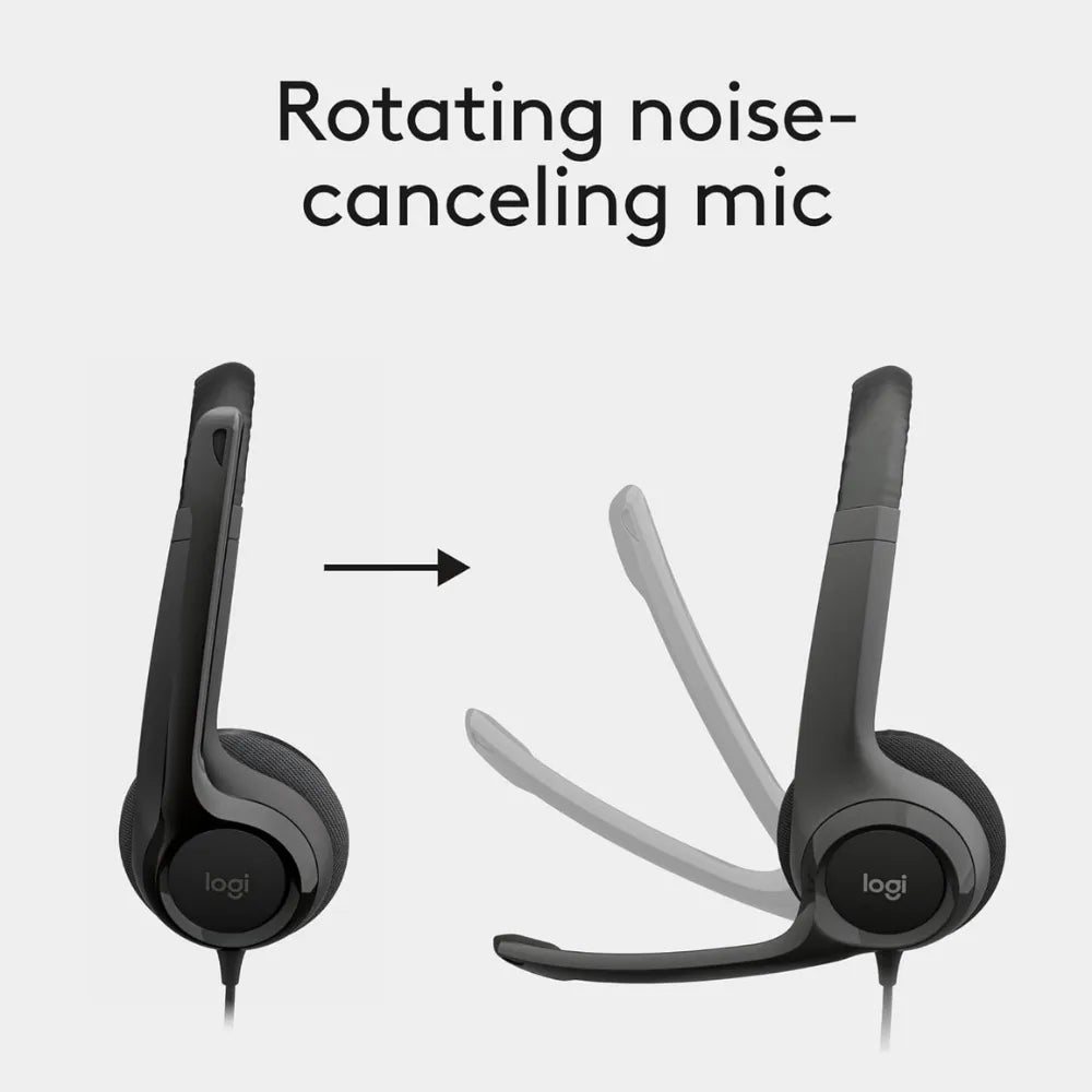 Logitech H390 USB-A Wired Headset, Noise‑Cancelling Mic, In‑Line Controls, PC/Chromebook Compatible – Black