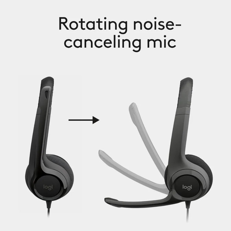 Logitech H390 USB-A Wired Headset, Noise‑Cancelling Mic, In‑Line Controls, PC/Chromebook Compatible – Black