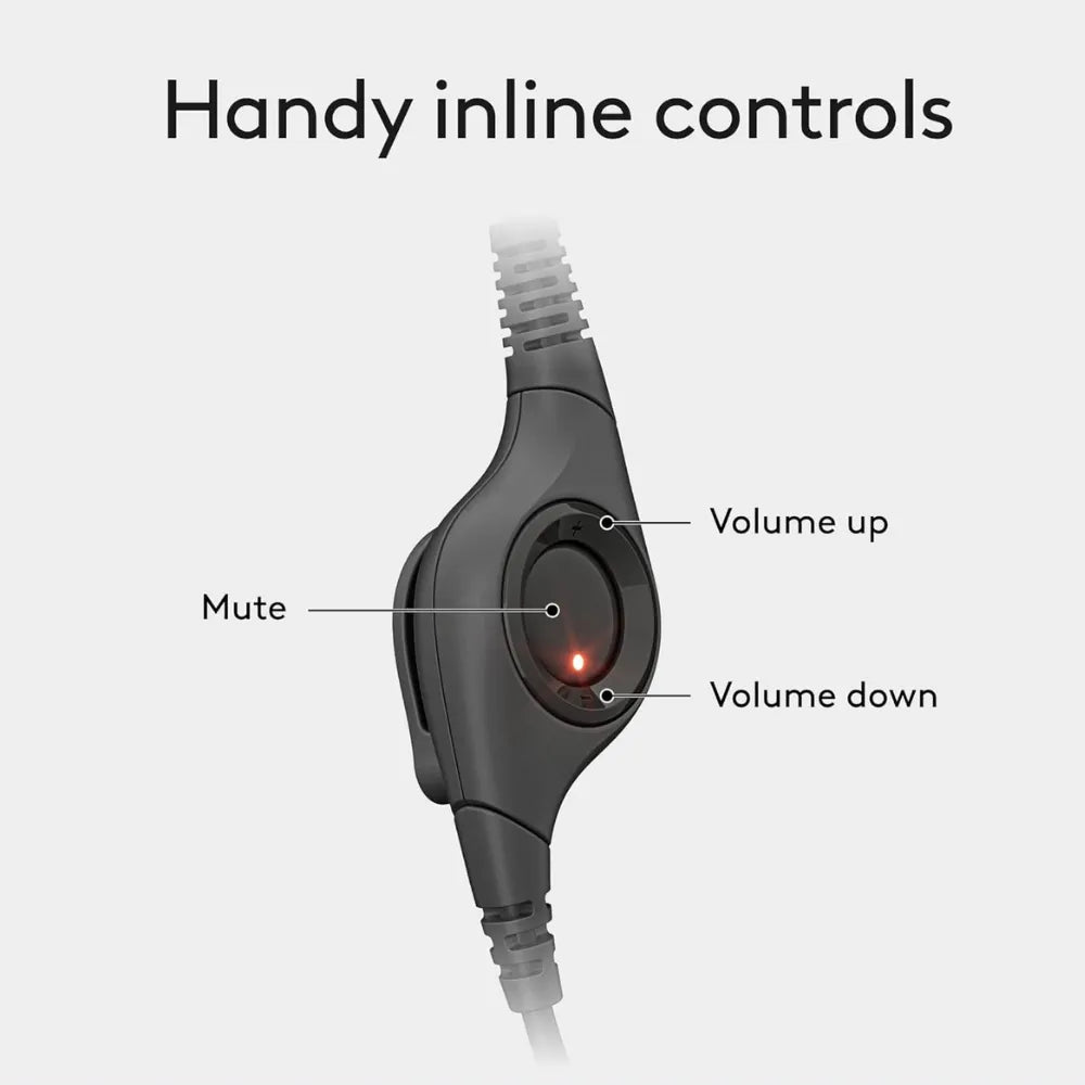 Logitech H390 USB-A Wired Headset, Noise‑Cancelling Mic, In‑Line Controls, PC/Chromebook Compatible – Black