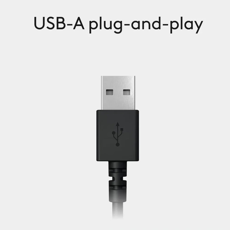 Logitech H390 USB-A Wired Headset, Noise‑Cancelling Mic, In‑Line Controls, PC/Chromebook Compatible – Black