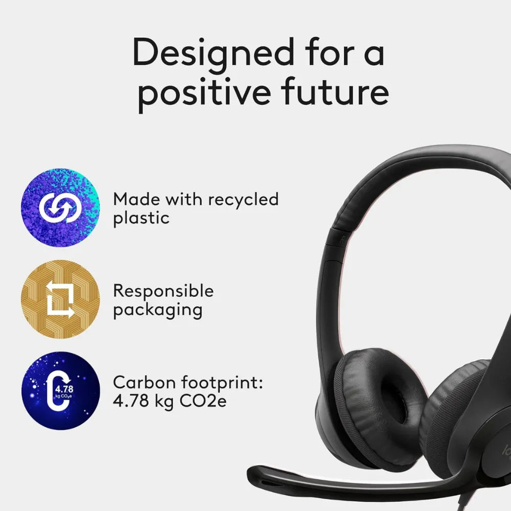 Logitech H390 USB-A Wired Headset, Noise‑Cancelling Mic, In‑Line Controls, PC/Chromebook Compatible – Black