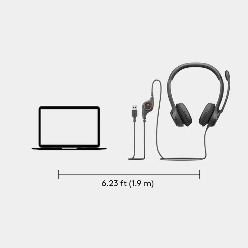 Logitech H390 USB-A Wired Headset, Noise‑Cancelling Mic, In‑Line Controls, PC/Chromebook Compatible – Black