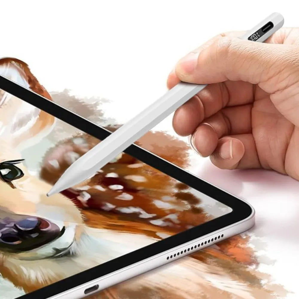 Powerology Stylus Pen for iPad, Real-Time Display, Palm Rejection, Magnetic, 15H Battery, Type-C Charging – White