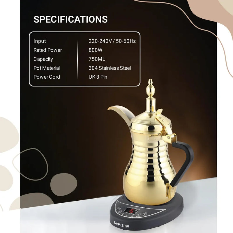 LePresso Arabic Tea Dallah and Coffee Maker 750ml Stainless Steel 750W