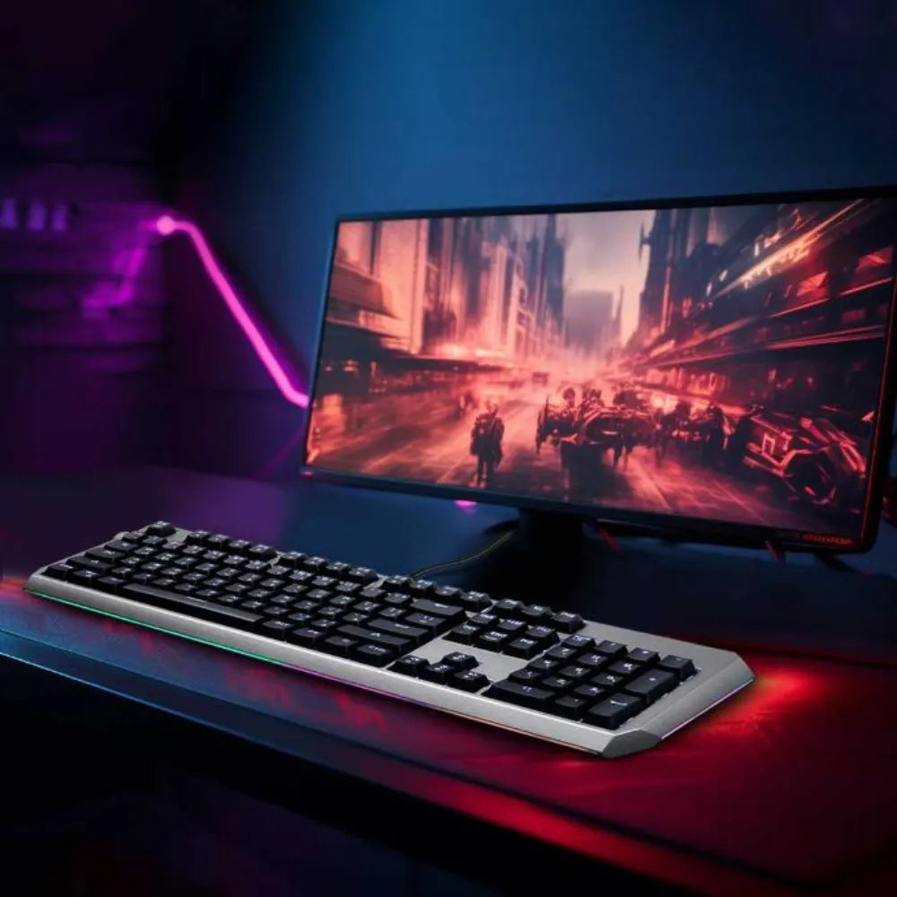 Porodo Gaming Wired Mechanical Keyboard – Gateron Pro Switches, Anti-Ghosting, 104 Keys with RGB Backlight, Volume Knob, US/Arabic Layout