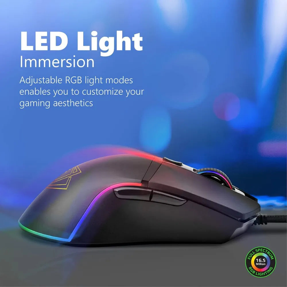 Vertux Argon Gaming Mouse with 6400 DPI, RGB LED Backlight, Optical Tracking, USB Connectivity, 6 Programmable Buttons