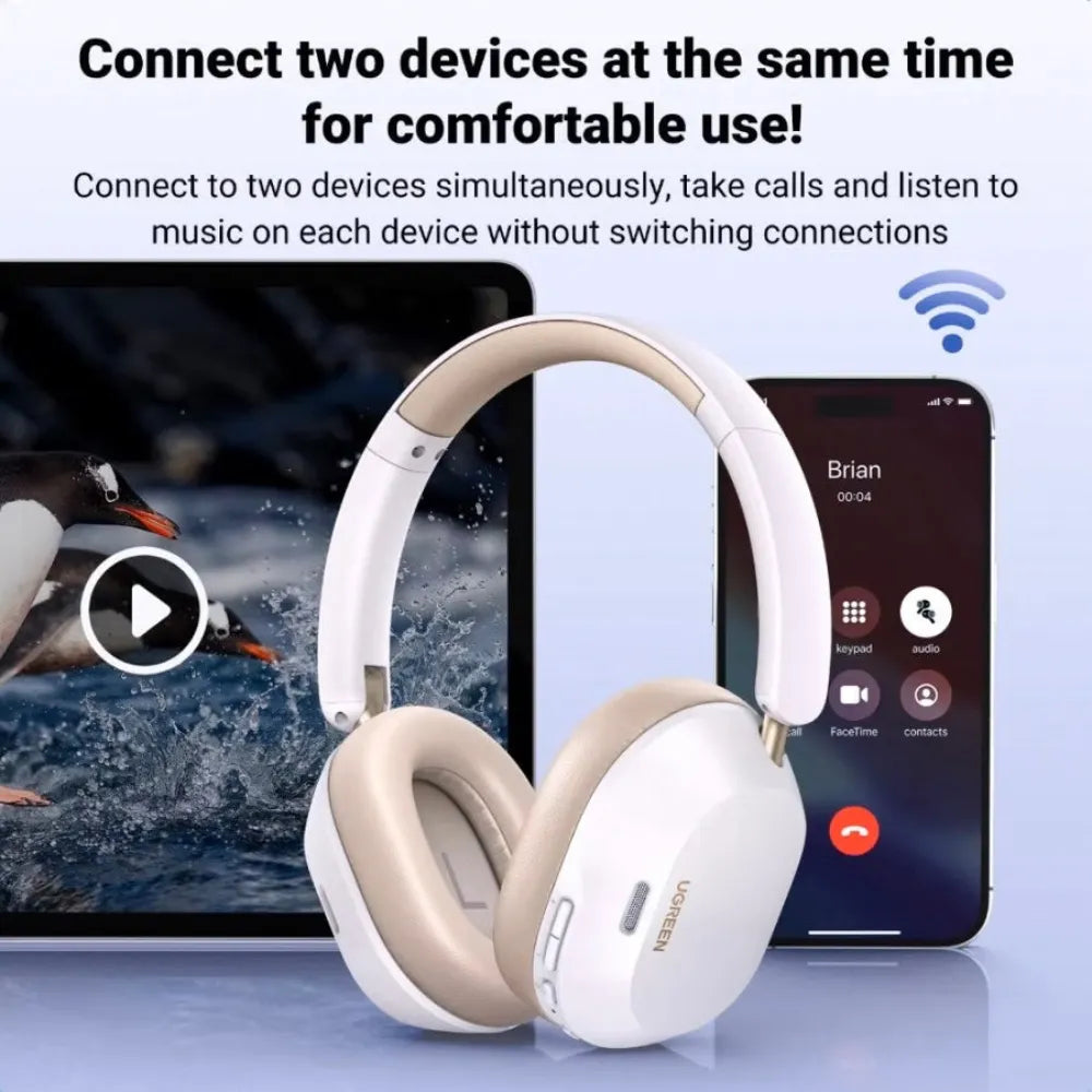 UGREEN HiTune Max5c Wireless Headphones with 43dB Hybrid ANC, 75H Battery Life, Bluetooth 5.4, Dual Mic – White