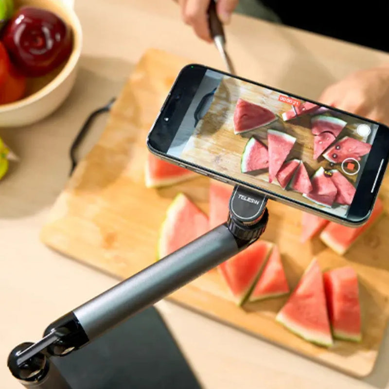 TELESIN Magnetic Tablet & Phone Holder Stand – 360° Adjustable Arm, N52 Magnetic Suction, Silicone Clamp for iPhone, Android & iPad Series