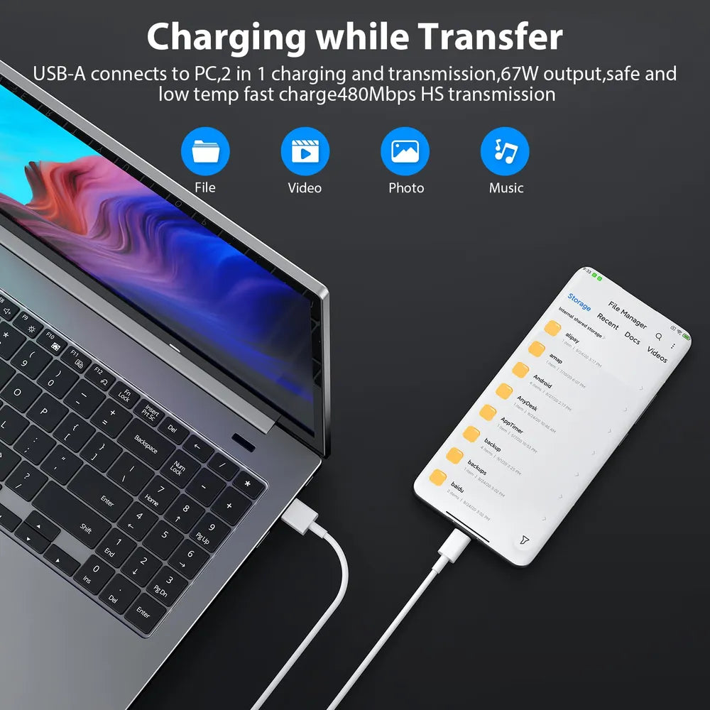 Power Fast Charging Adapter with USB-A to USB-C Compact Dual Port Universal Compatible 67W