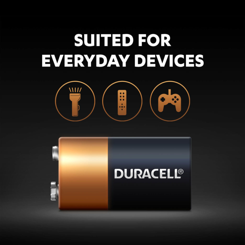 Duracell Alkaline 9V Batteries 2-Pack with Duralock Technology for Long-Lasting Power in Everyday Devices
