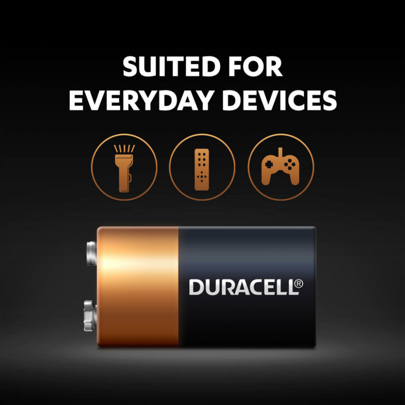 Duracell Alkaline 9V Batteries 2-Pack with Duralock Technology for Long-Lasting Power in Everyday Devices