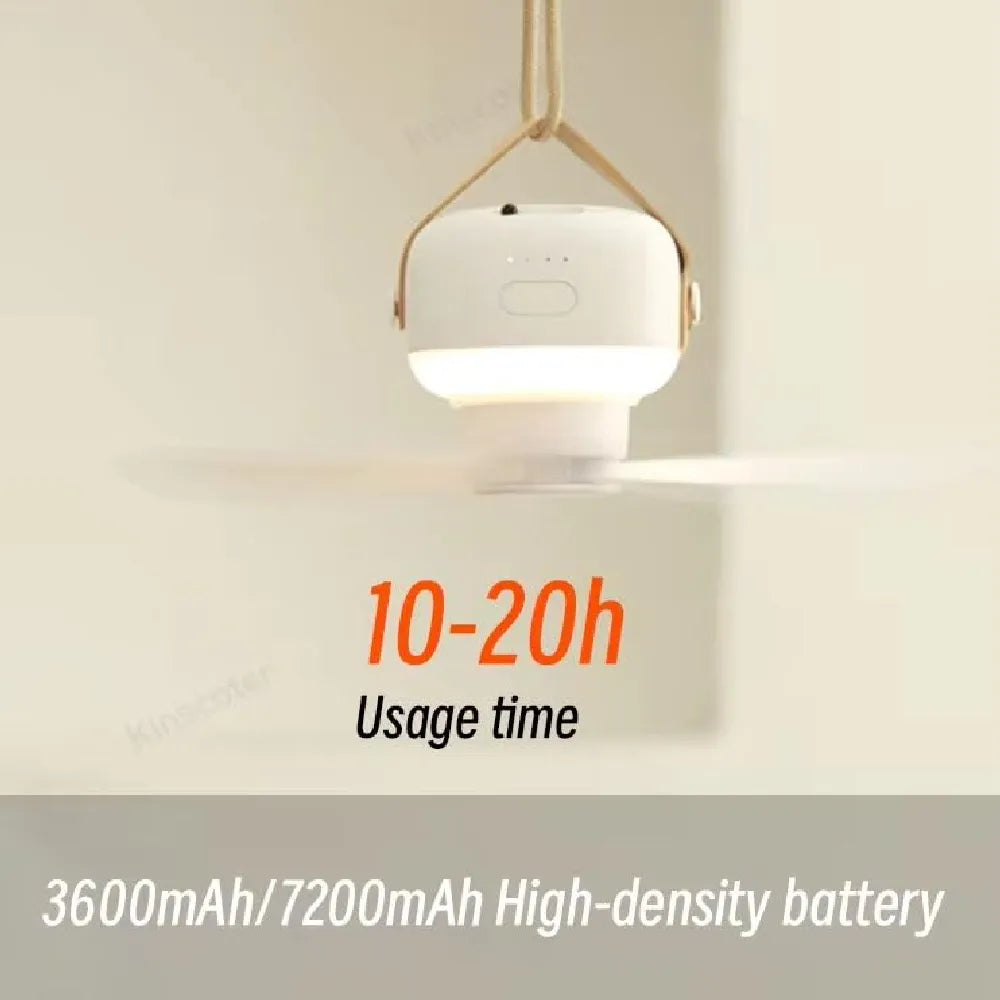 Portable Ceiling Fan with Lamp Detachable 4 Speeds USB Powered