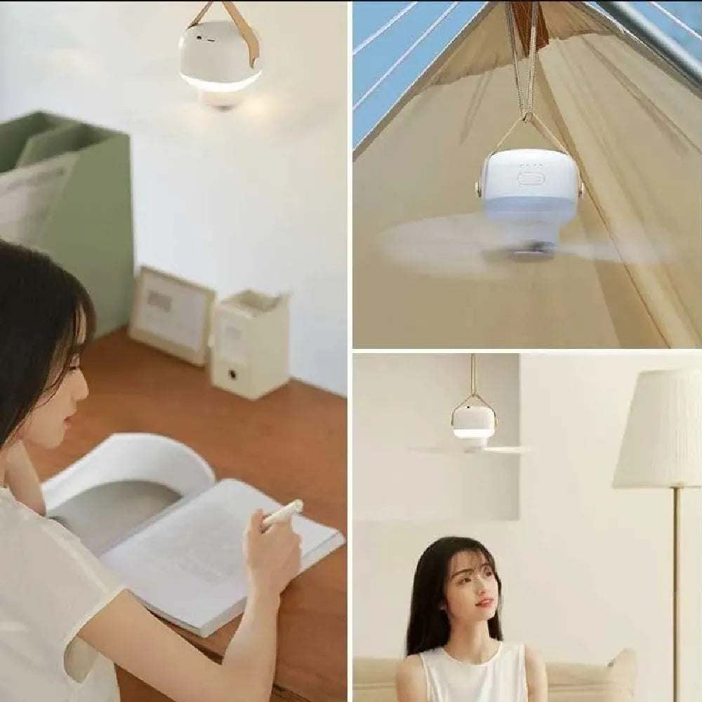 Portable Ceiling Fan with Lamp Detachable 4 Speeds USB Powered