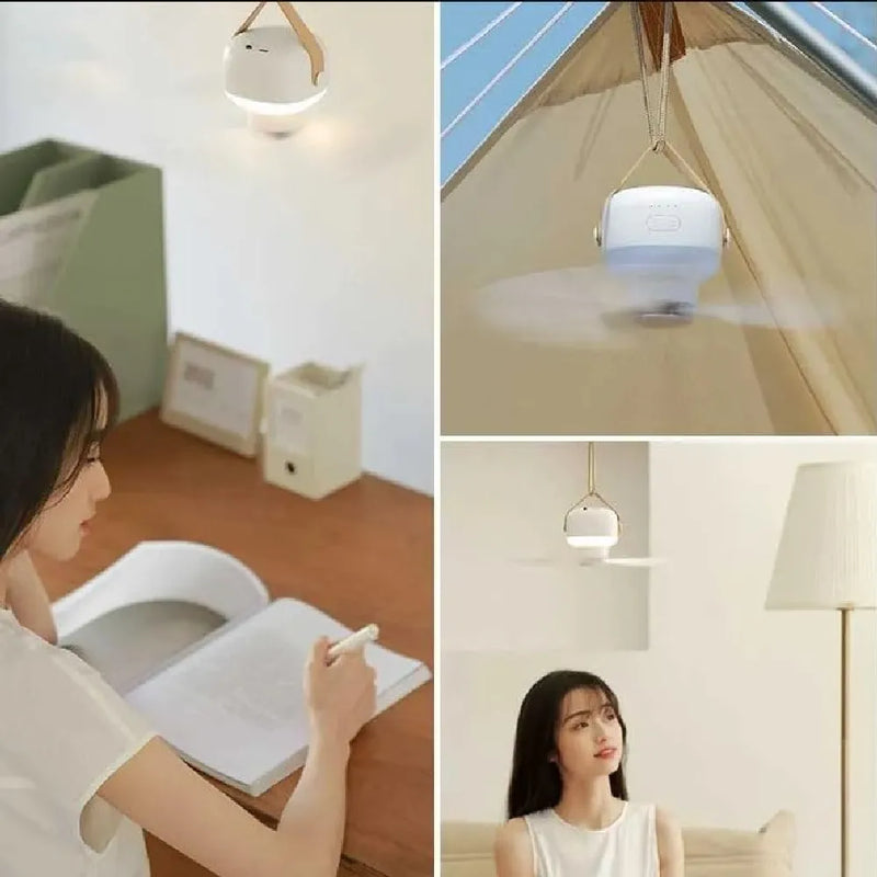 Portable Ceiling Fan with Lamp Detachable 4 Speeds USB Powered