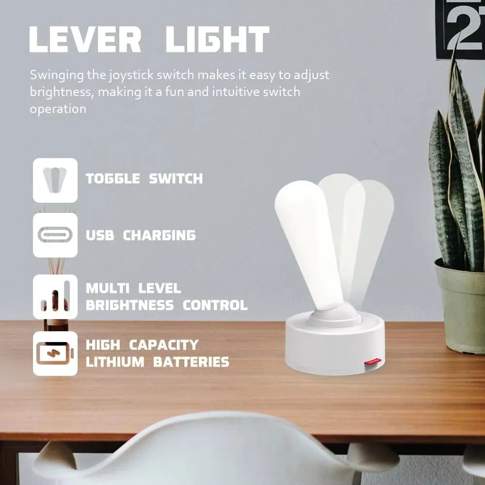 LED Lever Toggle Switch Wall-Mountable Shape Lamp Light USB Rechargeable